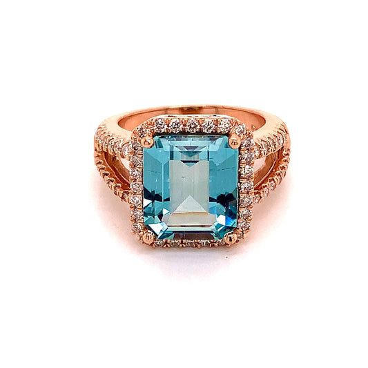 Diamond Aquamarine Ring Size 6.5 14k Gold 6.25 TCW Certified $6,950 120672 - Certified Fine Jewelry