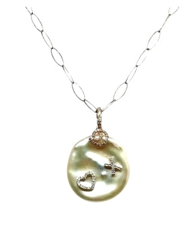 Diamond Fresh Water Pearl Necklace 14k Gold Pendant 16.25" Italy Certified $2,950 910819 - Certified Fine Jewelry