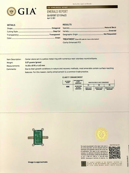 Natural Emerald Diamond Ring 14k Gold 4.37 TCW GIA Certified $6,950 111875