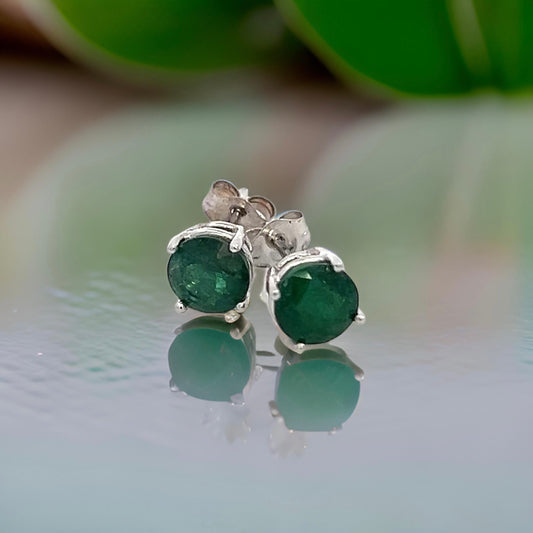 Natural Emerald Stud Earrings 14k White Gold 1.69 TCW Certified $1,950 121157