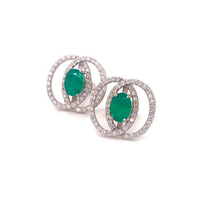 Diamond Emerald Earrings 14k White Gold 2.16 TCW Certified $6,950 018689 - Certified Fine Jewelry