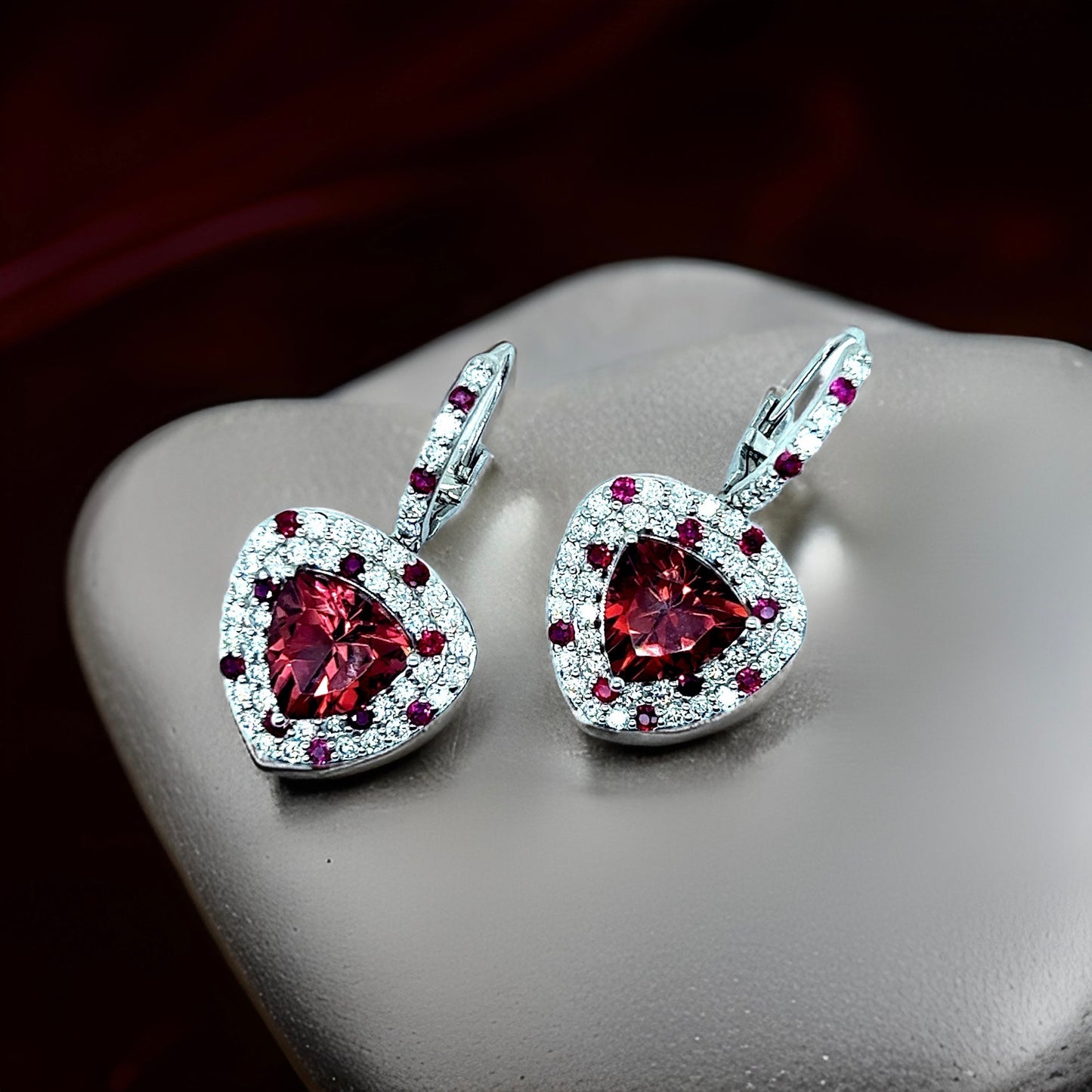 Natural Tourmaline Ruby Diamond Dangle Earrings 14k White Gold 10.53 TCW Certified $7,975 301437