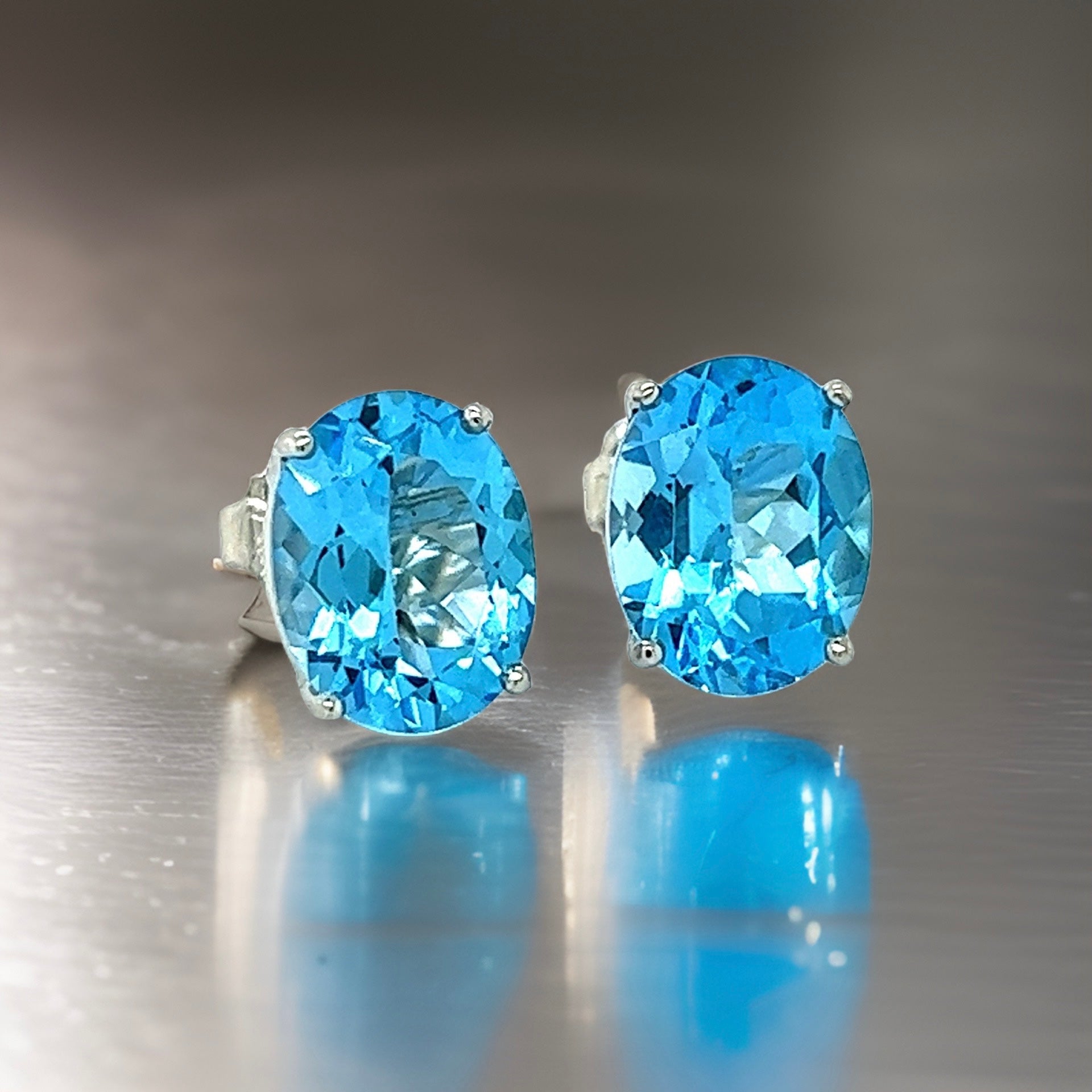 Natural Blue Topaz Stud Earrings 14k White Gold 5.79 TW Certified $599 307906 - Certified Fine Jewelry