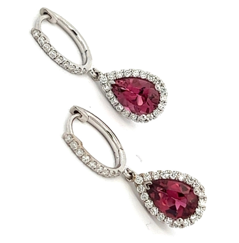 Diamond Rubellite Tourmaline Drop Earrings 18k W Gold 2.93 TCW Certified $5,950 210764