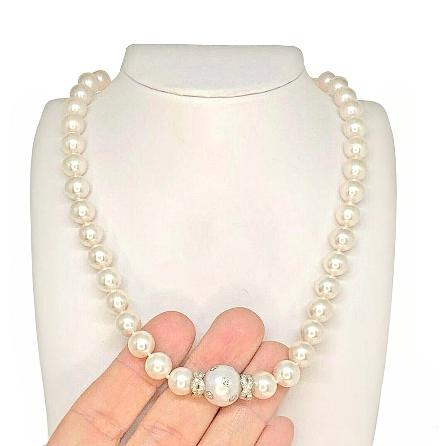 Diamond South Sea Akoya Pearl Necklace 14k Gold 13 mm 18" Certified $12,950 921560