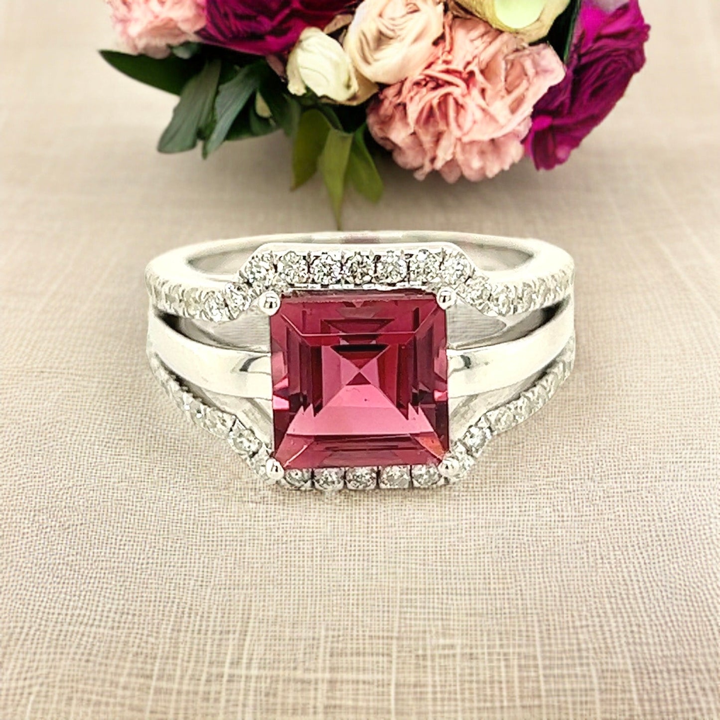 Natural Tourmaline Diamond Ring Size 6.5 14k W Gold 3.24 TCW Certified $3,950 217856