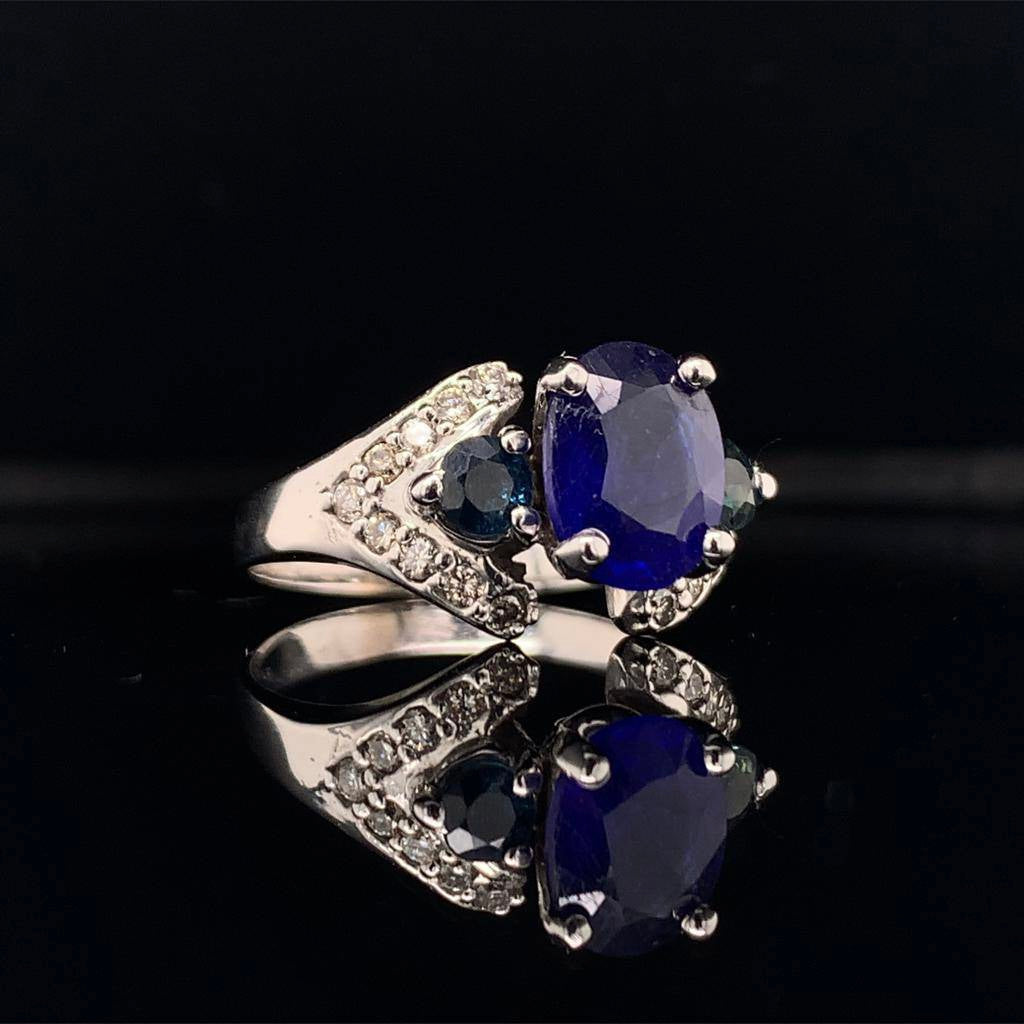 Diamond Sapphire Ring 14k Gold 3.31 TCW Women Certified $2,800 912271 - Certified Fine Jewelry