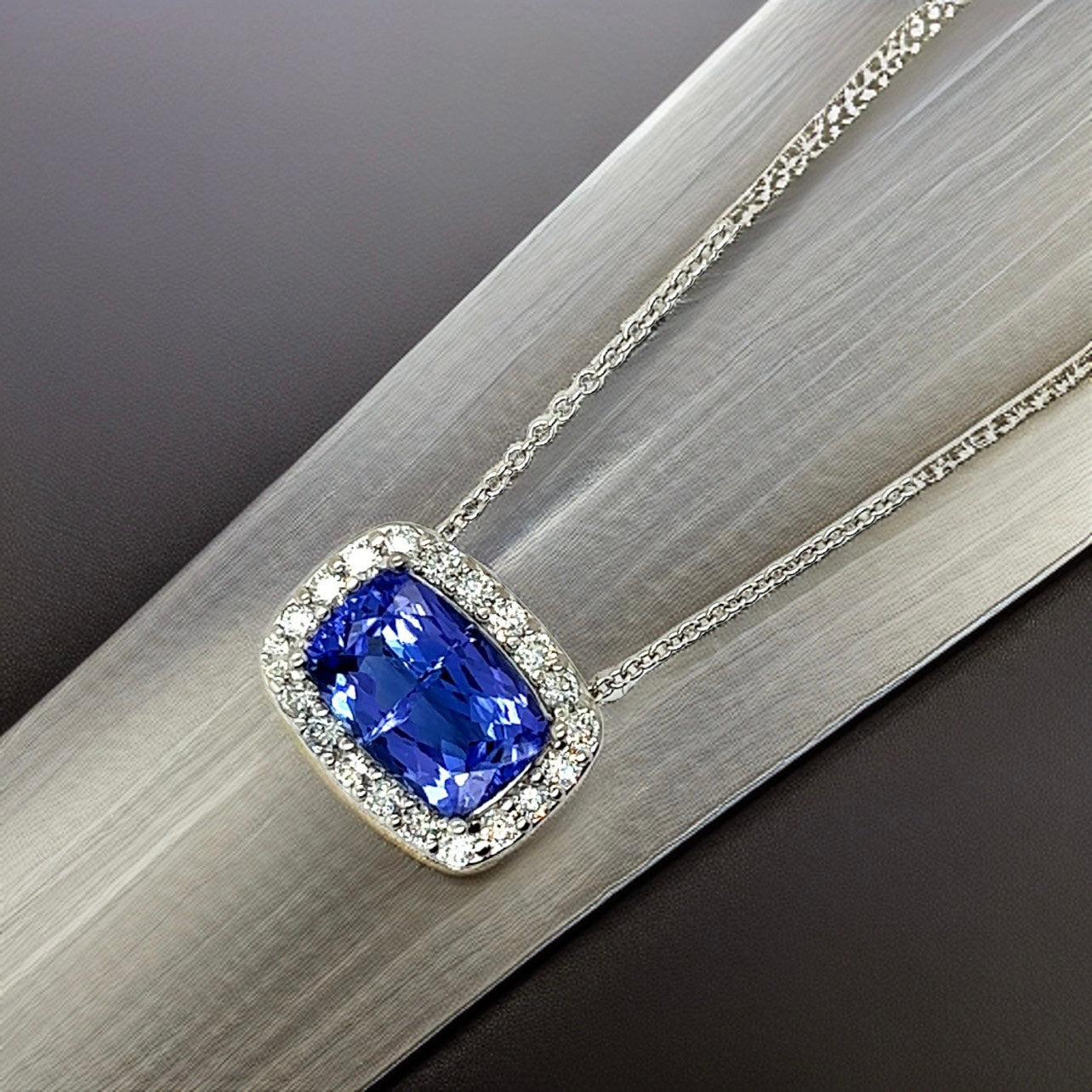 Natural Tanzanite Diamond Pendant Necklace 18" 14k W Gold 4.85 TCW Certified $5,975 215434 - Certified Fine Jewelry