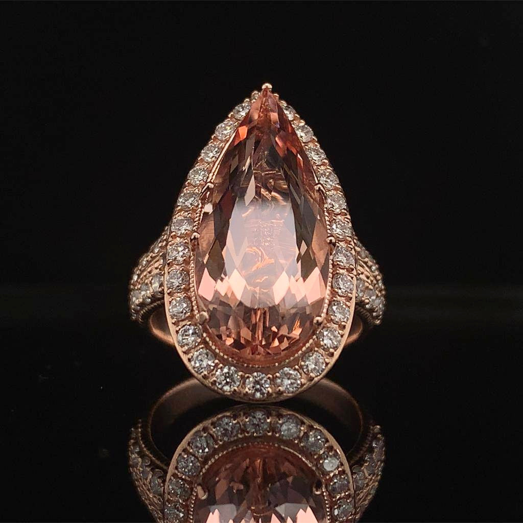 Morganite Diamond Ring 14 KT 6.91 TCW Certified $5,950 016633 - Certified Fine Jewelry