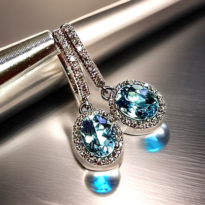 Natural Aquamarine Diamond Dangle Earrings 14k W Gold 2.55 TCW Certified $4,950 211358