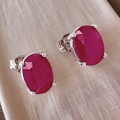 Oval Shape Ruby Stud Earrings 14k Y Gold 4.03 TCW Certified $3,590 211163