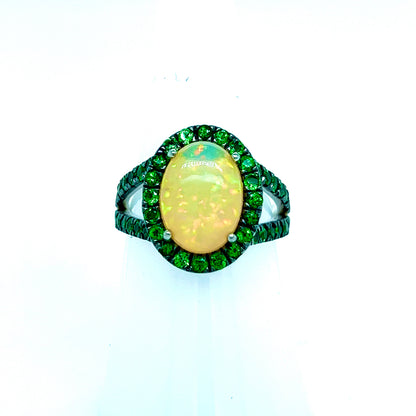 Natural Opal Tsavorite Ring Size 7 14k Gold 5.66 TCW Certified $5,950 300686