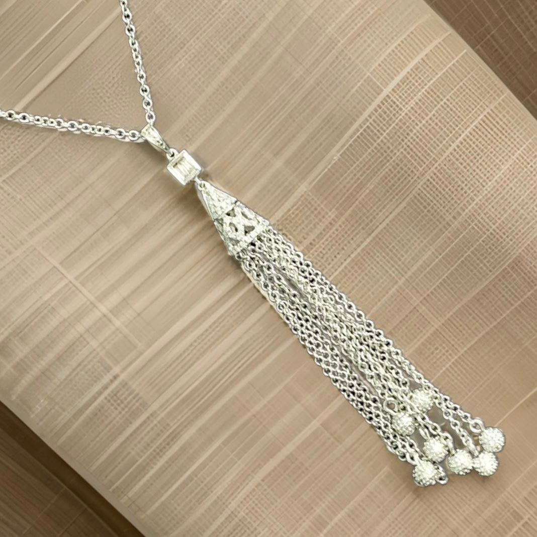 Diamond Necklace 18k Gold Tassel Pendant 19" Women Certified $3,000 820700