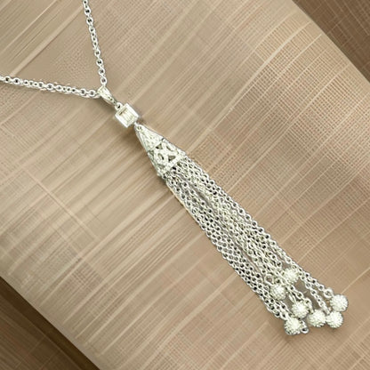 Diamond Necklace 18k Gold Tassel Pendant 19" Women Certified $3,000 820700