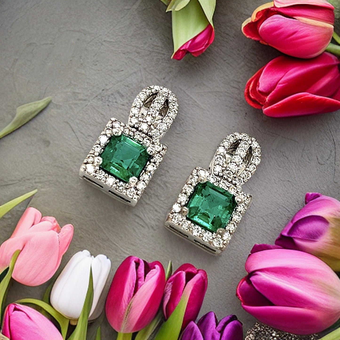 Natural Emerald Diamond Stud Earrings 14k Gold 2.84 TCW Certified $8,950 215407