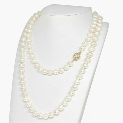 Diamond Akoya Pearl Necklace 14k Gold 8.5 mm 36 in Certified $9,750 010932