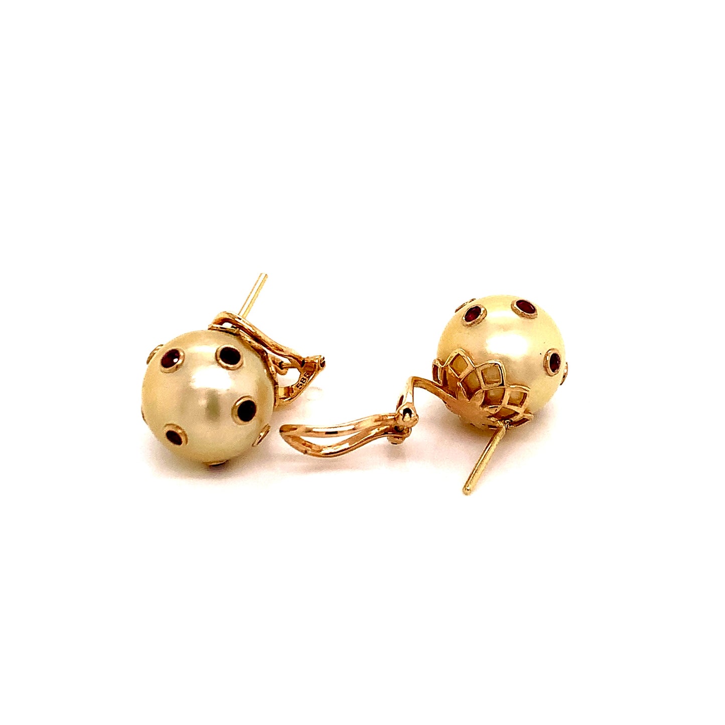 South Sea Pearl Ruby Earrings 14k Gold 0.27 CTW Certified 113513