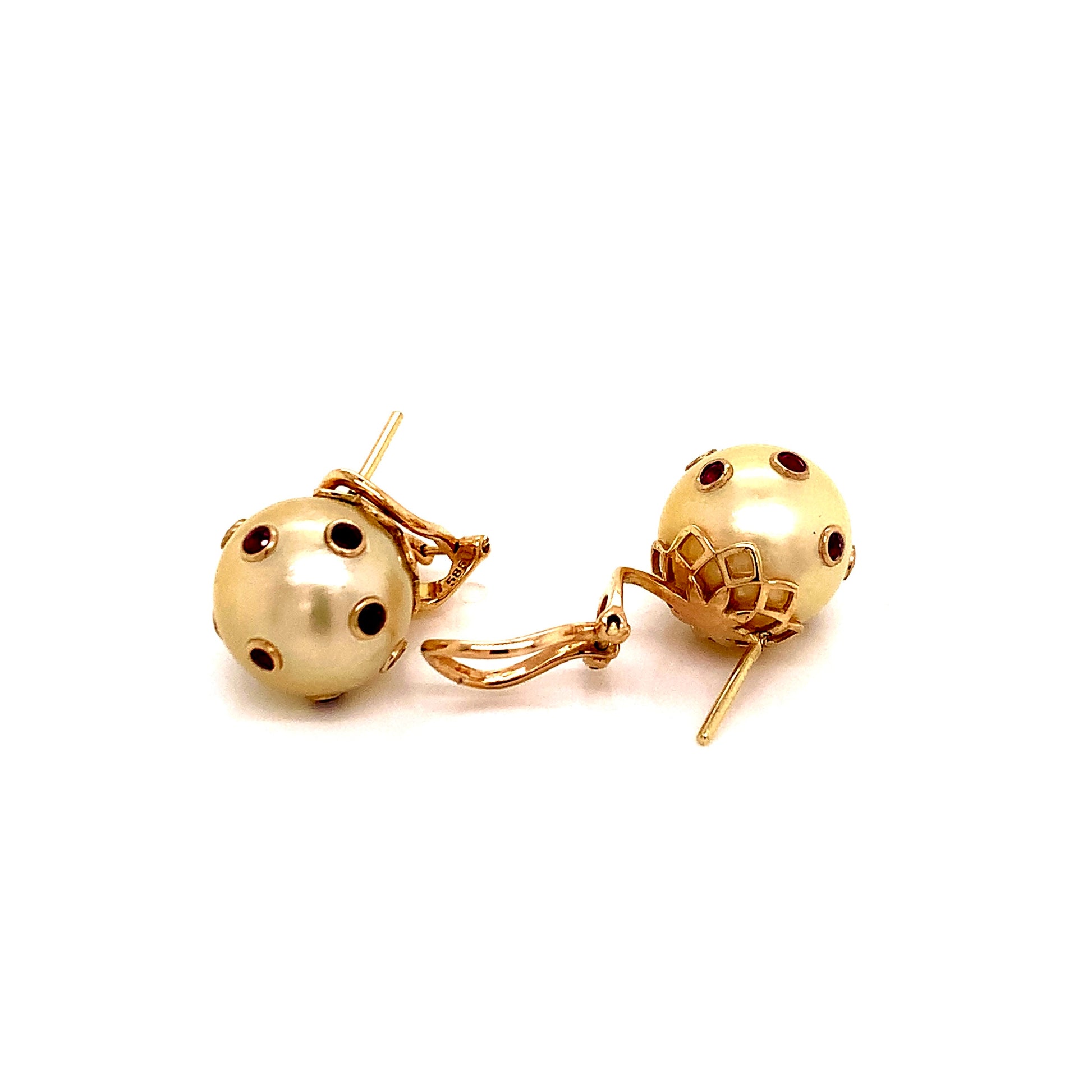 South Sea Pearl Ruby Earrings 14k Gold 0.27 CTW Certified 113513 - Certified Fine Jewelry