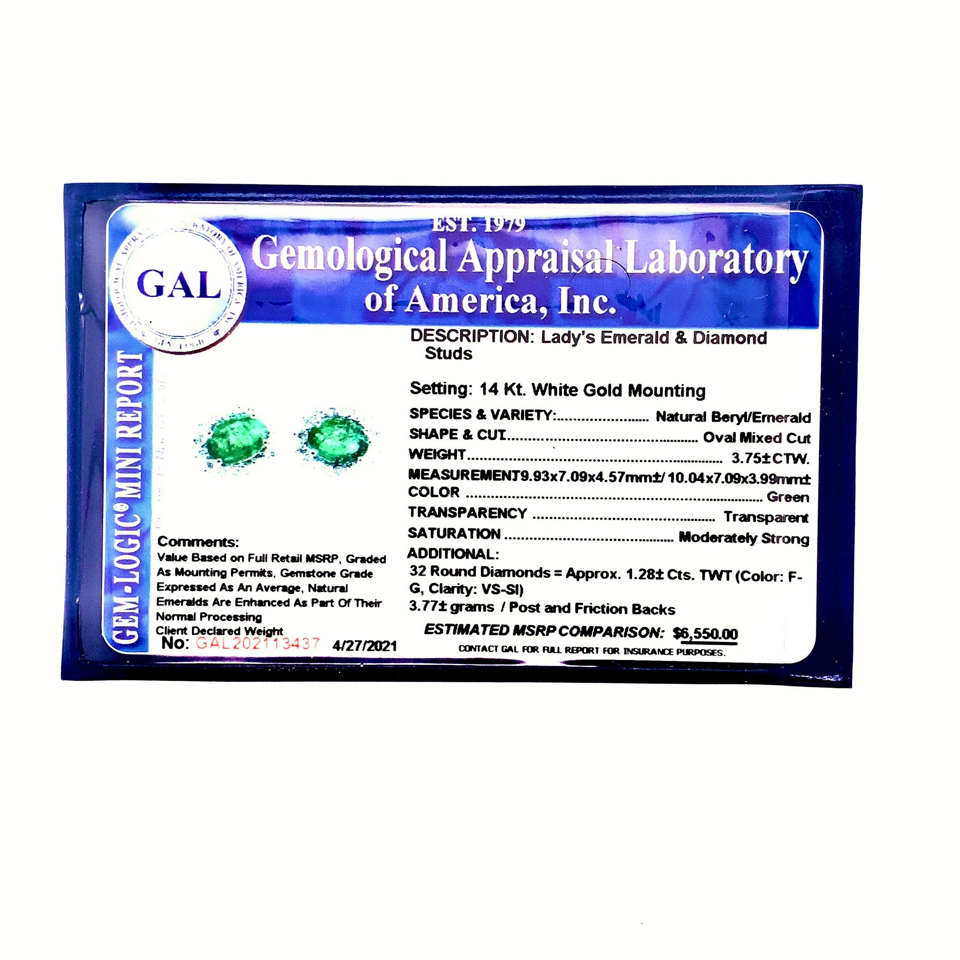 Natural Emerald Diamond Earrings 14k Gold 5.03 TCW Certified $6,550 113437 - Certified Fine Jewelry