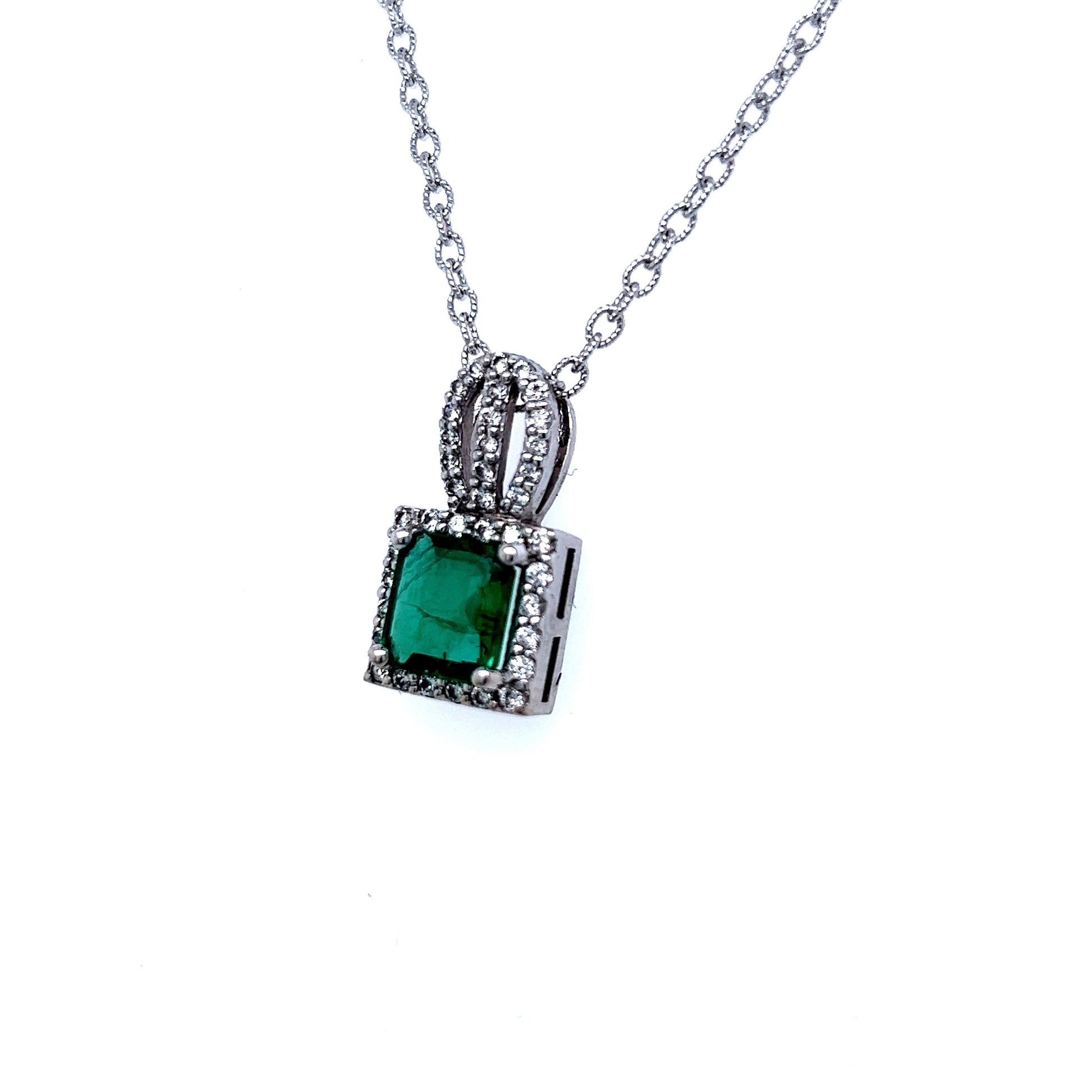 Natural Emerald Diamond Pendant Necklace 18" 14k White Gold 2.41 TCW Certified $8,975 215427 - Certified Fine Jewelry