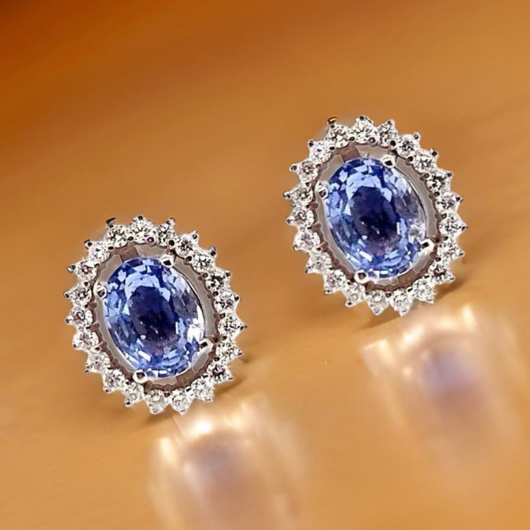 Diamond Sapphire Earrings 14k Gold 3.24 TCW Certified $5,950 018655