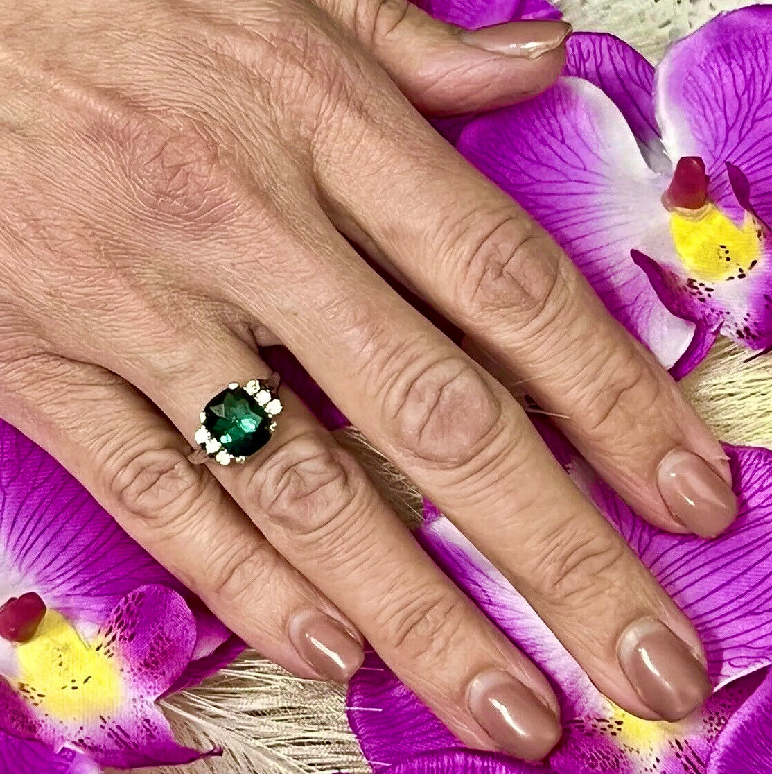 Natural Tourmaline Diamond Ring Size 6.5 14k Gold 3.80 TCW Certified $4,290 121153