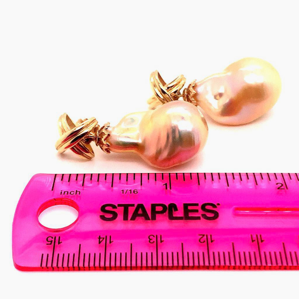 Freshwater Pearl Earrings 14k Yellow Gold 25 mm Certified $1,290 920920 - Certified Fine Jewelry