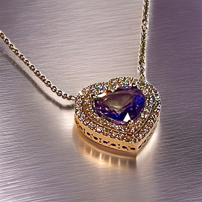 Natural Heart Sapphire Diamond Pendant 18" 14k W Gold 4.13 TCW Certified $5,950 310656
