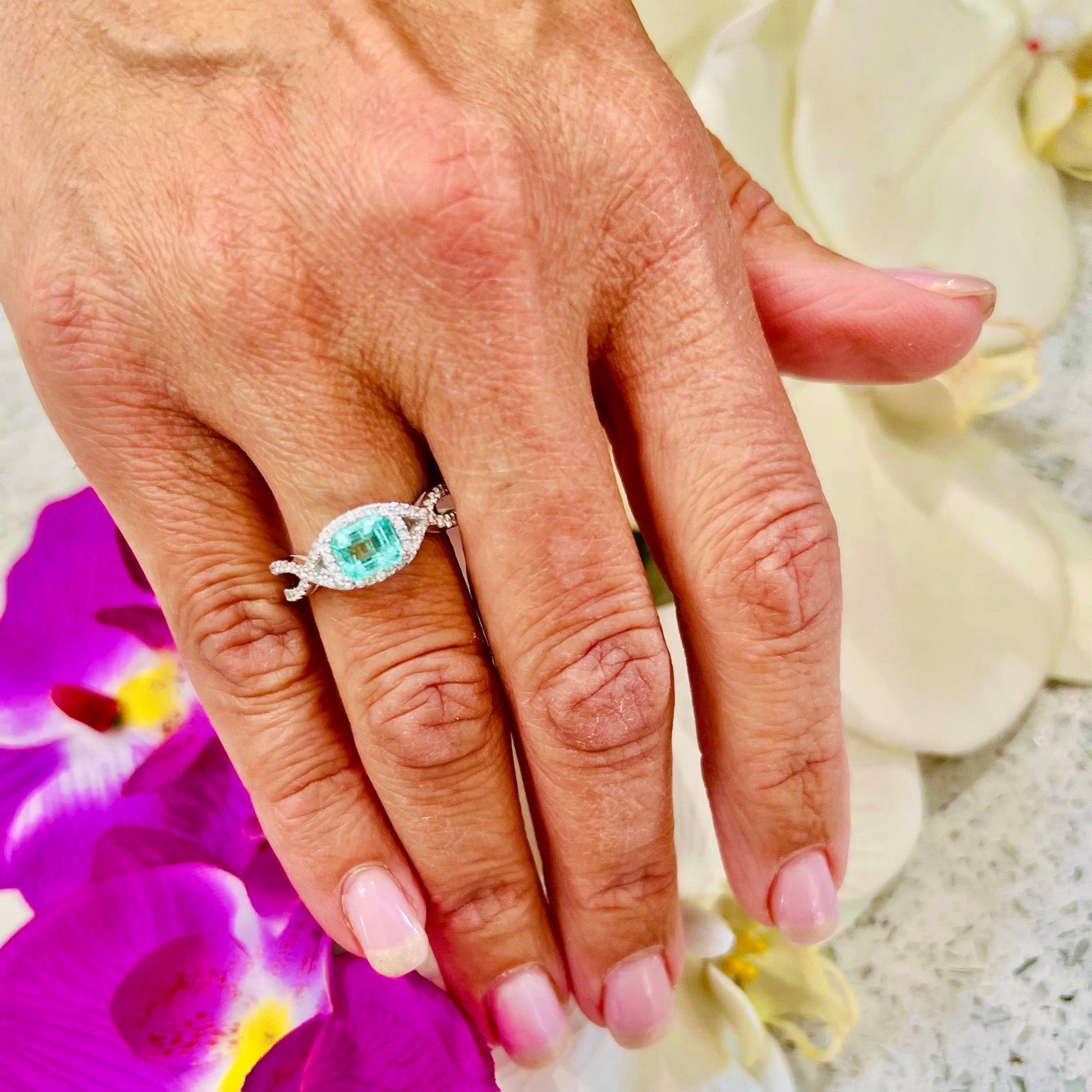 Natural Emerald Diamond Ring 6.5 14k W Gold 1.31 TCW Certified $4,750 216674 - Certified Fine Jewelry