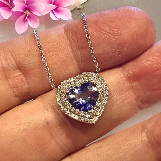 Natural Heart Sapphire Diamond Pendant 18" 14k W Gold 4.13 TCW Certified $5,950 310656 - Certified Fine Jewelry