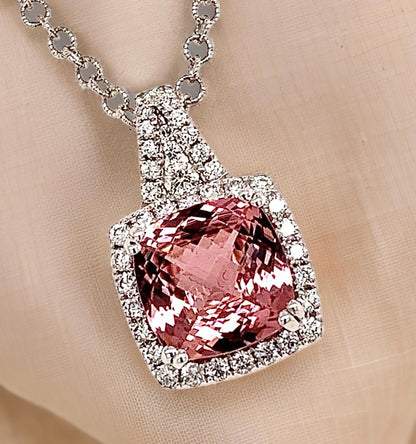 Diamond Rubellite Tourmaline Necklace 5.47 CT 18k Gold Certified $5,590 921150