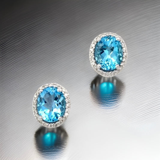 Natural Topaz Diamond Stud Earrings 14k W Gold 6.98 TCW Certified $3,950 311647