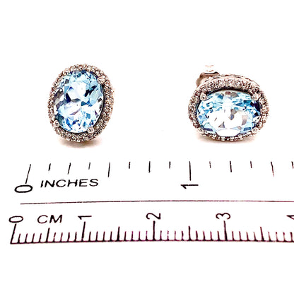 Natural Aquamarine Diamond Stud Earrings 14k WG 5.46 TCW Certified $5,950 121115