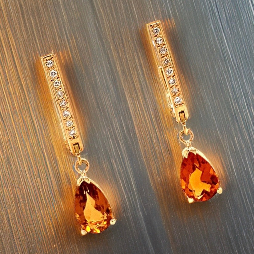 Citrine Diamond Earrings 14k Gold 3.79 TCW Women Certified $1,490 820452 - Certified Fine Jewelry