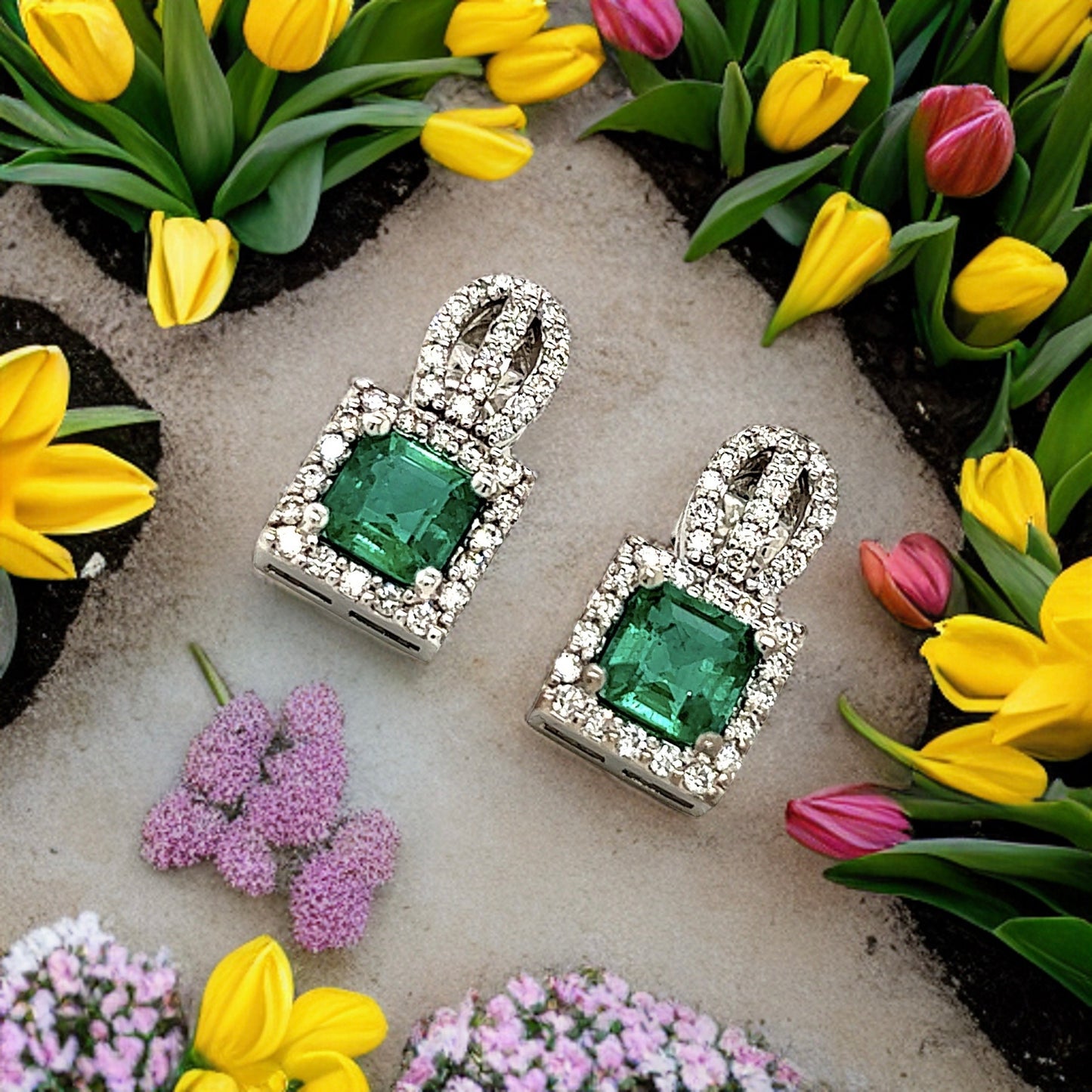 Natural Emerald Diamond Stud Earrings 14k Gold 2.84 TCW Certified $8,950 215407