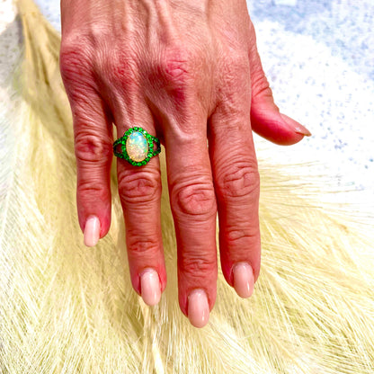 Natural Opal Tsavorite Ring Size 7 14k Gold 5.66 TCW Certified $5,950 300686