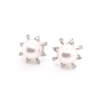 Diamond Akoya Pearl Earrings 14K White Gold 9.50 mm Certified $3,950 018642