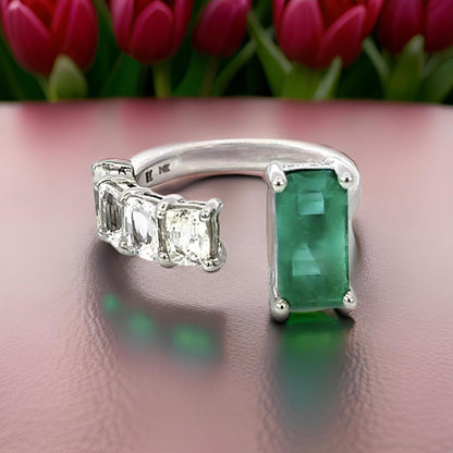 Natural Emerald Sapphire Ring Size 6.5 14k W Gold 4.95 TCW Certified $5,950 310639