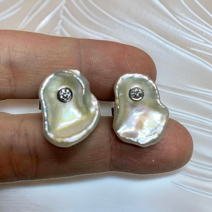 Diamond Fresh Water Pearl Cufflinks 14k Gold 0.45 TCW Designer Certified $2,490 010960