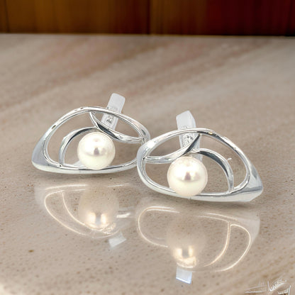 Mikimoto Estate Akoya Pearl Cufflinks Silver 7.5 mm M416