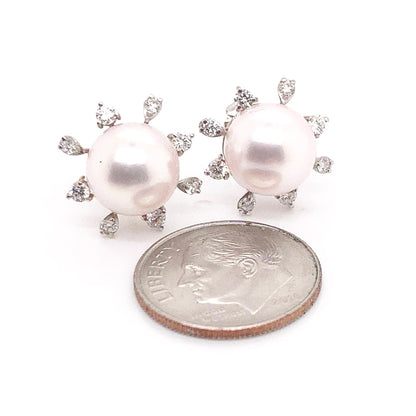 Diamond Akoya Pearl Earrings 14K White Gold 9.50 mm Certified $3,950 018642