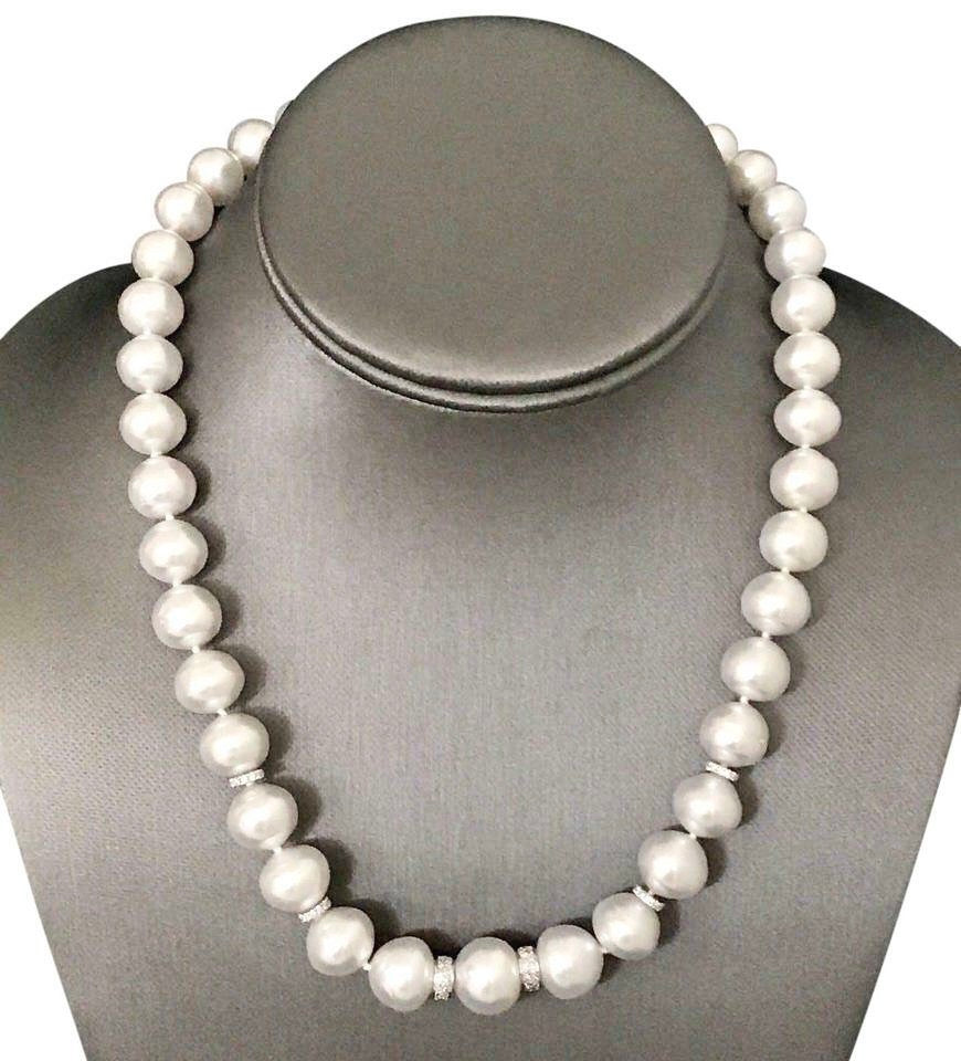 Diamond South Sea Pearl Necklace 14k Gold 13 mm 18.2" Certified $15,450 817025