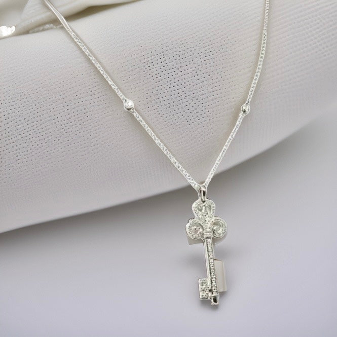 Fine Ladies Diamond Key 14 Kt 16" Italy Necklace Certified $2,500 822588