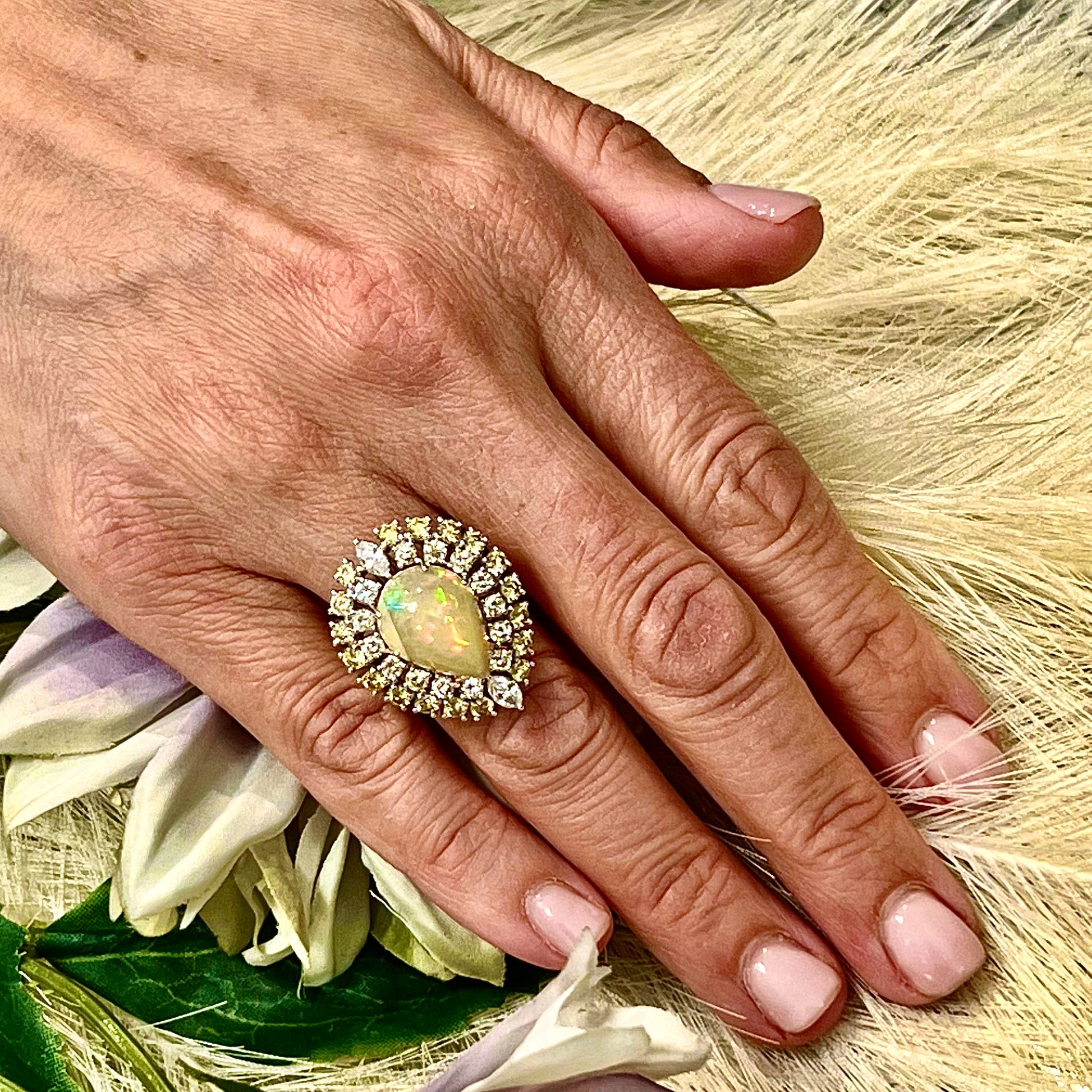 Natural White Opal Diamond Ring 14k Gold 11 TCW GIA  Certified $12,950 210739 - Certified Fine Jewelry