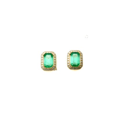 Natural Emerald Diamond Stud Earrings 14k Y Gold 1.85 TCW Certified $3,950 111884