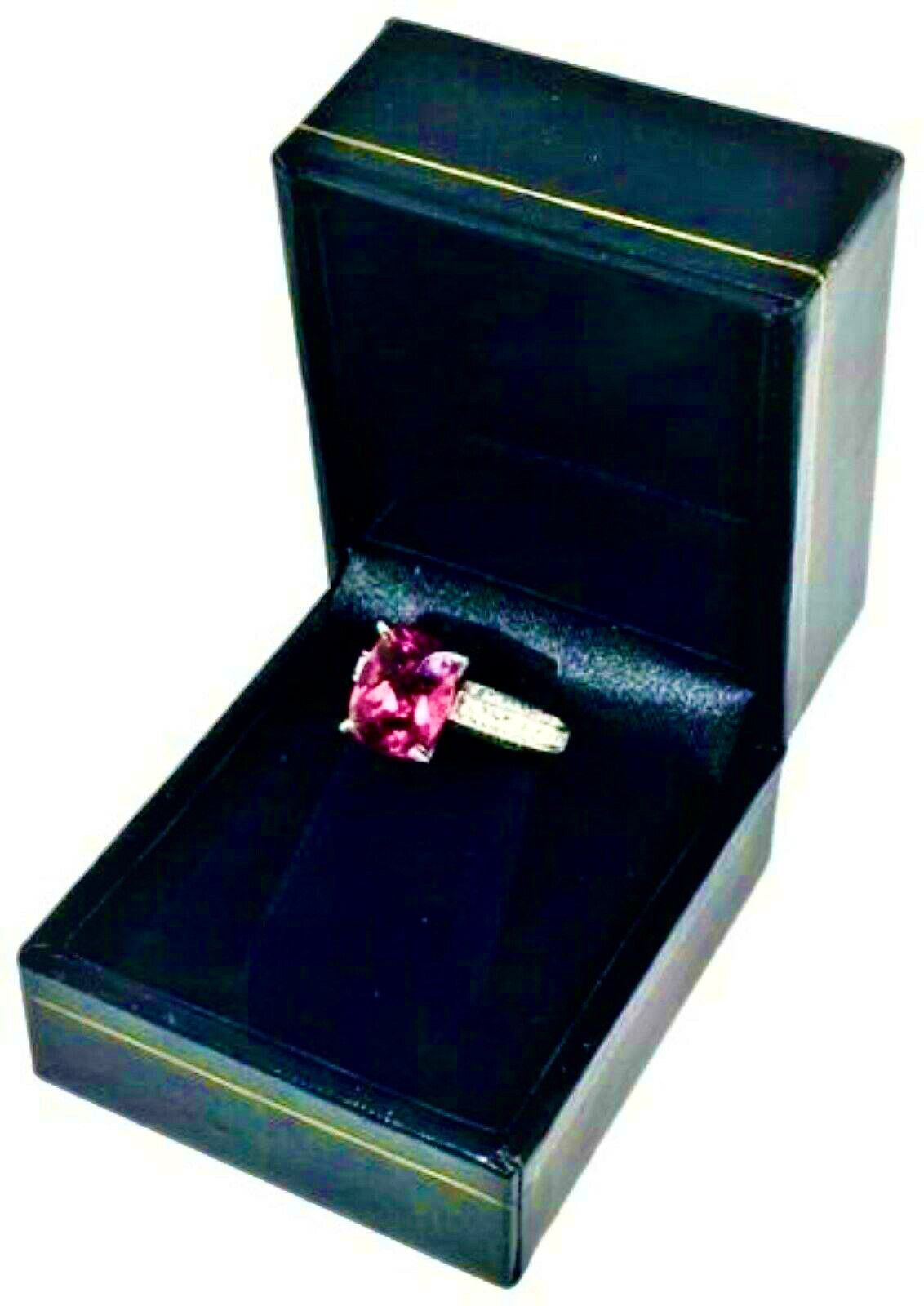 Diamond Tourmaline Rubellite Ring 3 Platinum 3.72 TCW Certified 910749