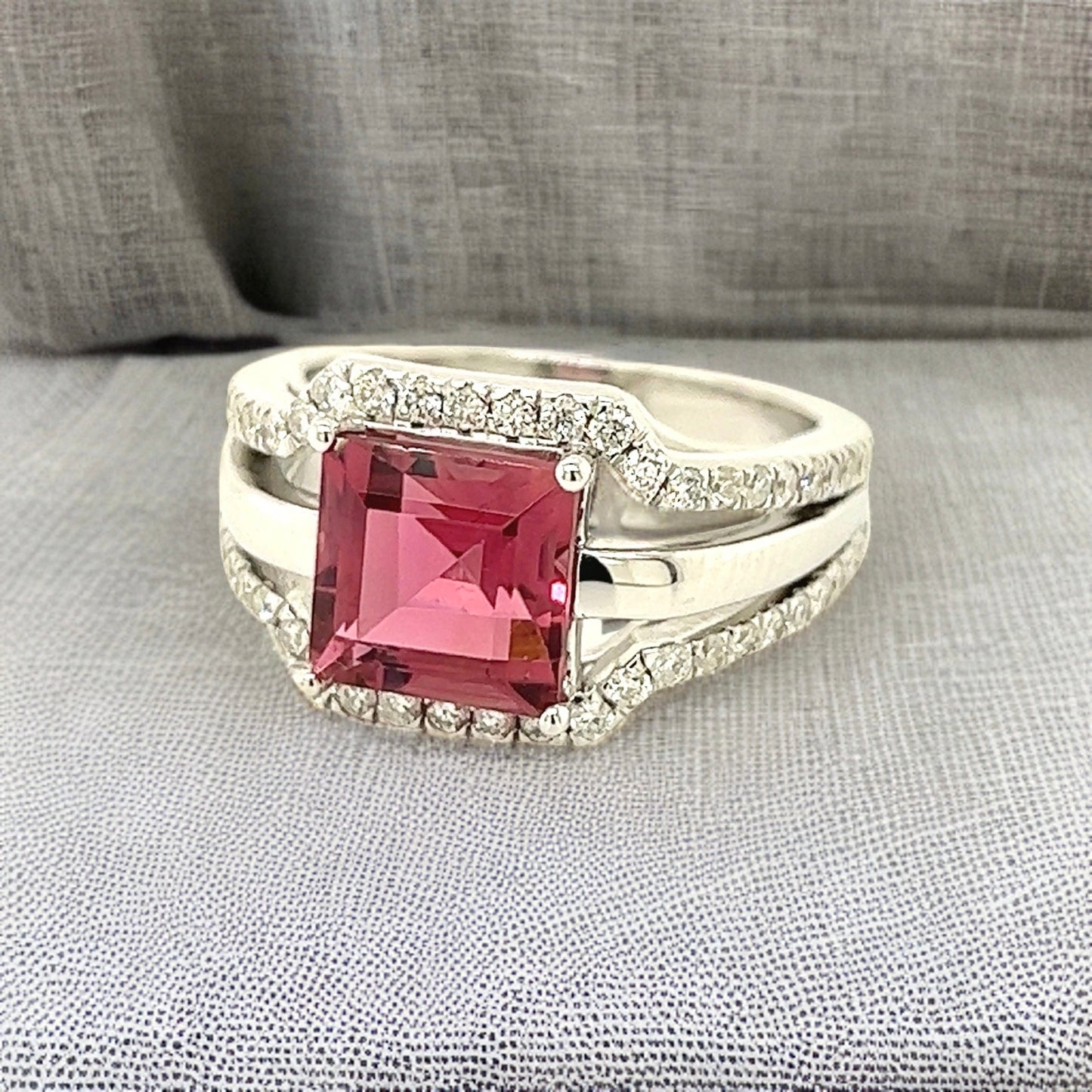 Natural Tourmaline Diamond Ring Size 6.5 14k W Gold 3.24 TCW Certified $3,950 217856