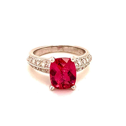 Diamond Tourmaline Rubellite Ring 6.75 14k Gold 4.10 TCW Women Certified $4,600 911206 - Certified Fine Jewelry