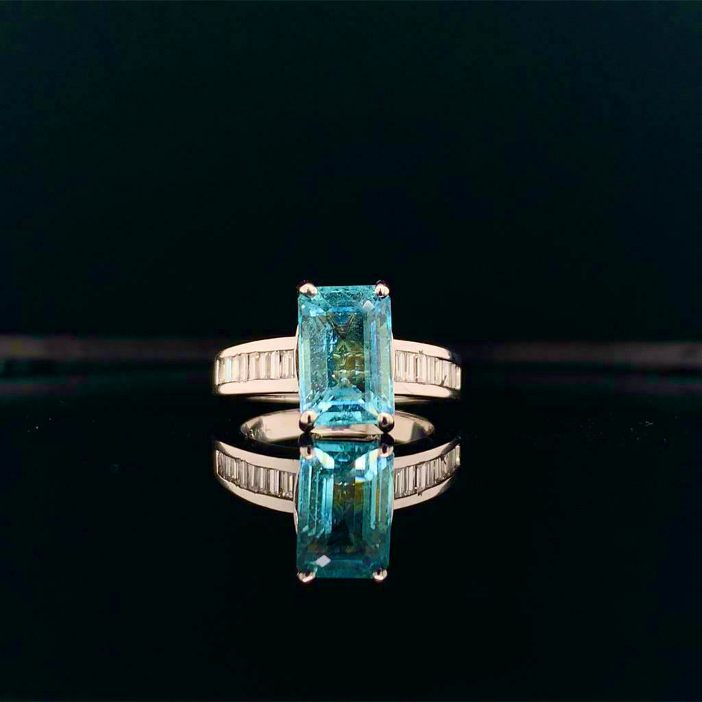 Diamond Aquamarine Ring 3.30TCW 14k Gold Women Certified $4,200 911203