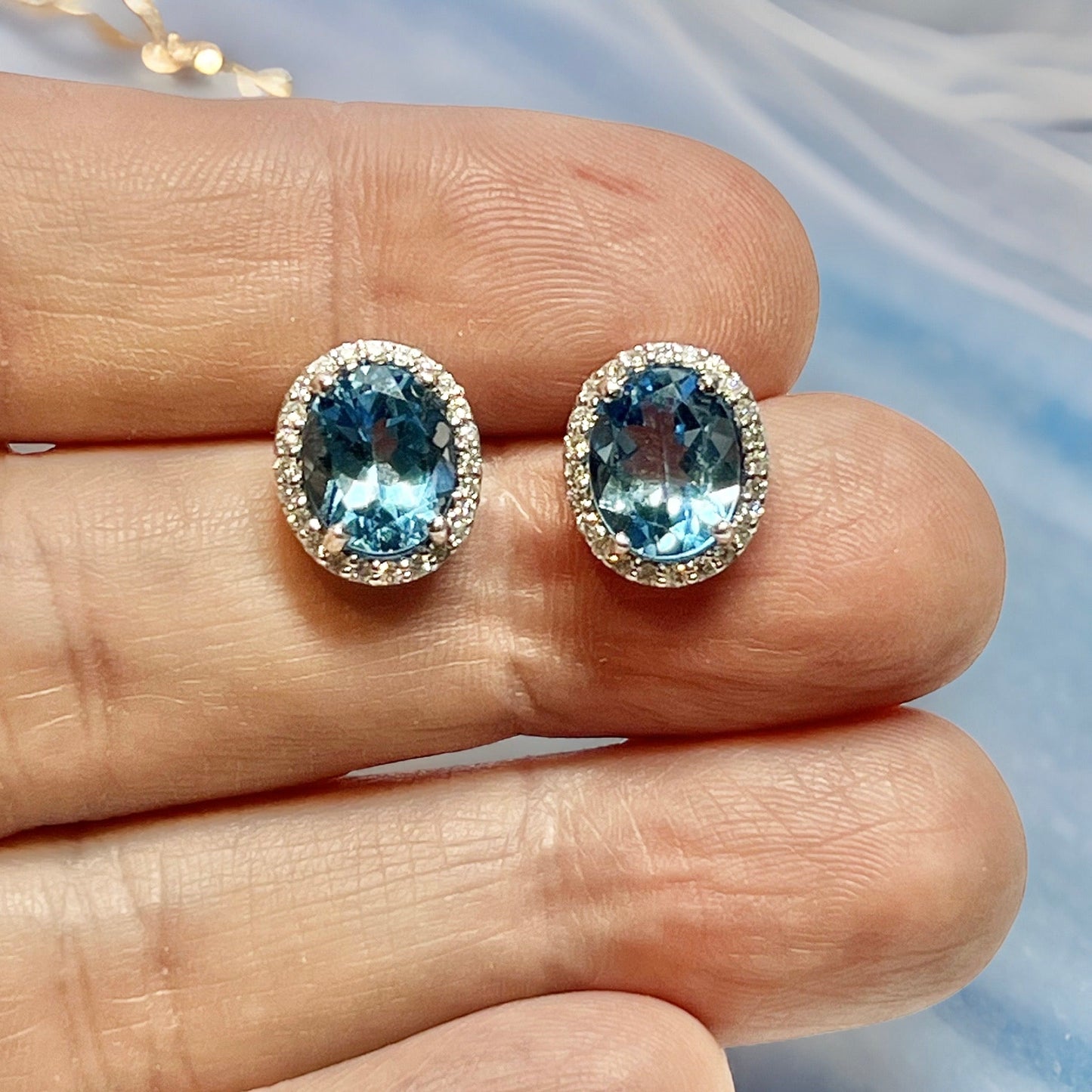 Natural Topaz Diamond Stud Earrings 14k W Gold 6.98 TCW Certified $3,950 311647